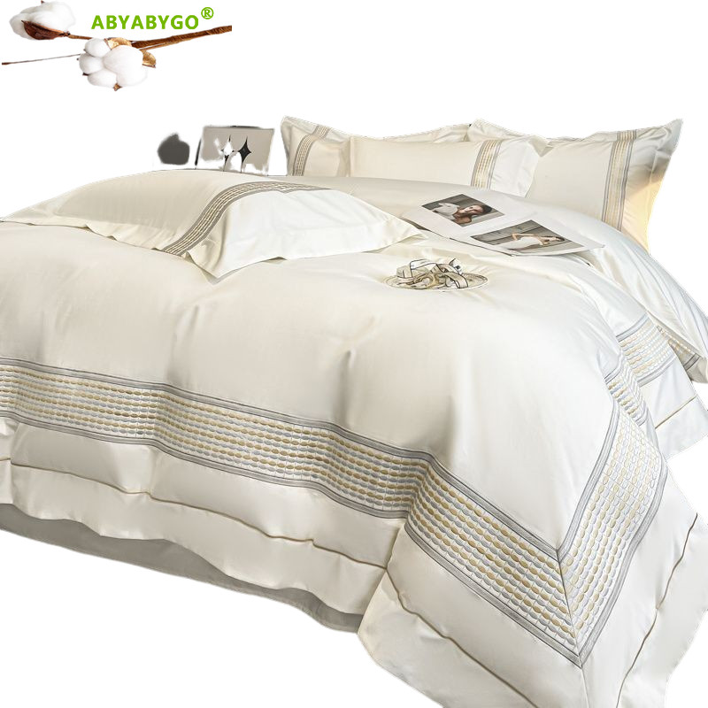 100% Egyptian Cotton Bedding Set Luxury 60S Long Staple Cotton Embroidery Duvet Cover Set Bed Sheets