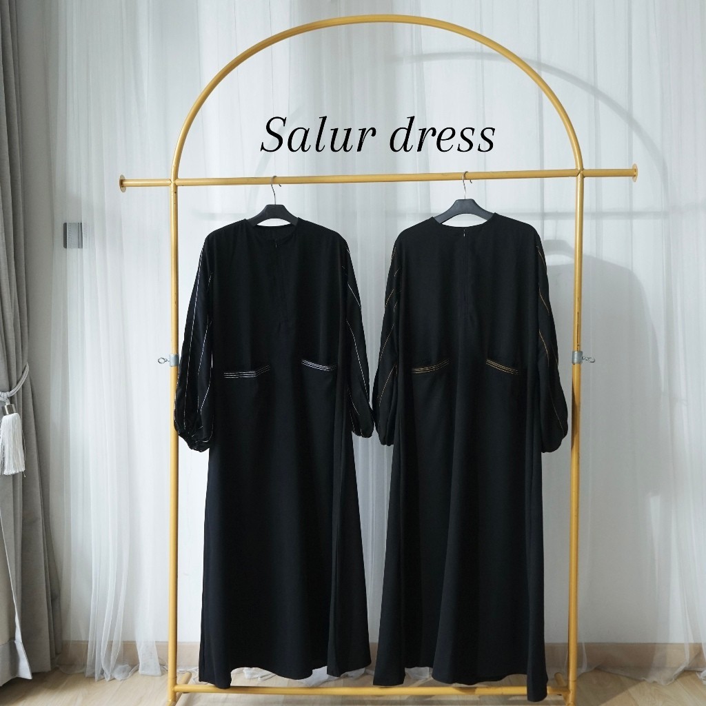 Muslimah Warehouse - Salur Dress (Abaya Gamis Haji dan Umroh Jetblack Premium)