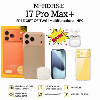 M‑Horse 17 Pro Max+ 4G Smartphone 6GB/128GB | Dual SIM | Layar HD | NFC | Bonus Headset Bluetooth + Pelindung Layar & Casing