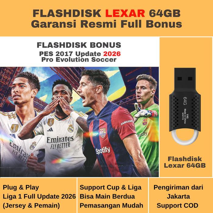 Vatra tekno Flashdisk Lexar Bonus PES 2017 Update 2026 Memory 64GB Kompatible Windows Offline BRI LI