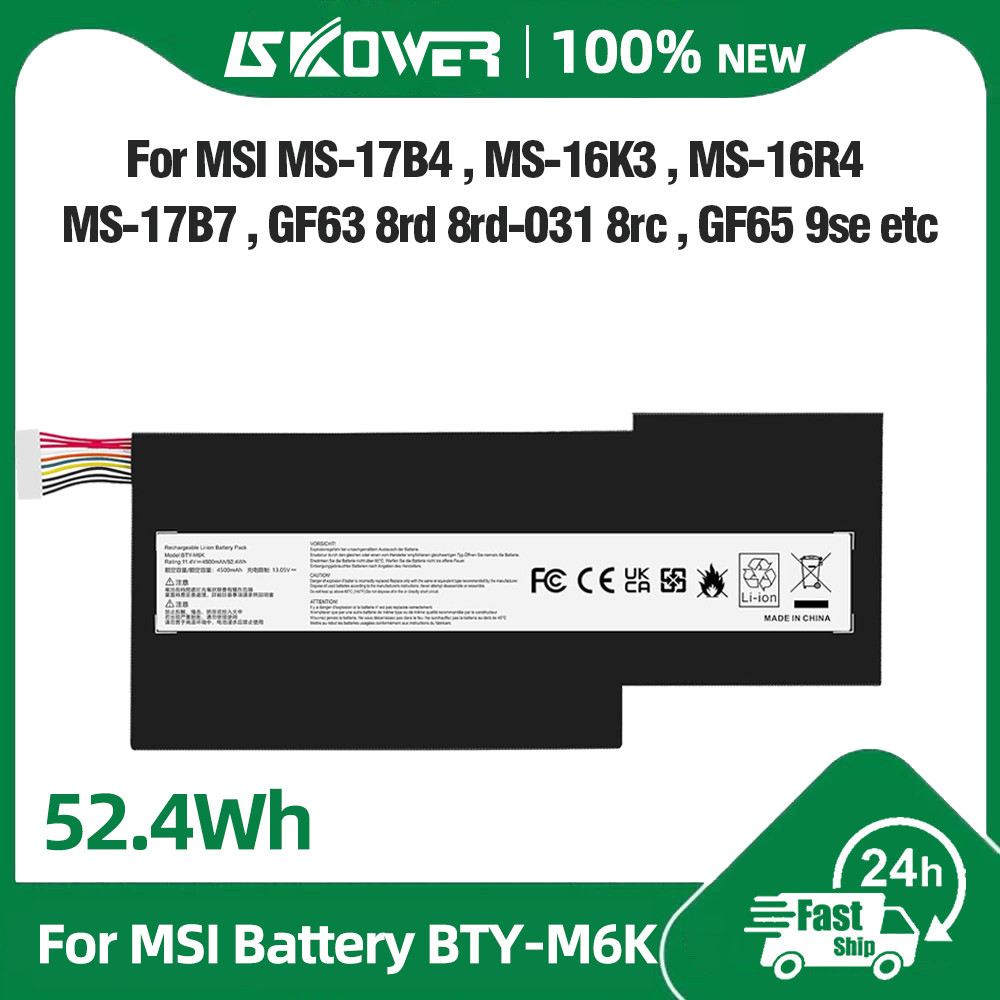SKOWER BTY-M6K Battery for MSI MS-16R1/R3 GF63 8RC 8RD 9SC 9SCXR GF65 THIN 10SDR GF75 GS63VR GS73VR 