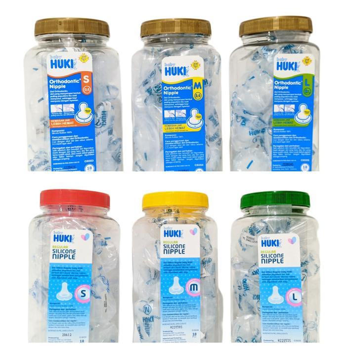 1 TOPLES HUKI Nipple DOT Silicone Reguler Dan Ortodentic Bayi ( 1 TOPLES ISI 18pcs ) - HUKI 1 TOPLES