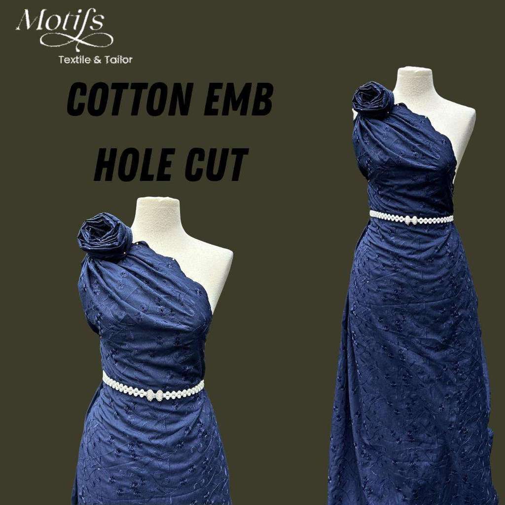 (EC) MOTIFS KAIN COTTON EMB WITH HOLE CUT Dress Pesta Setengah Meteran AT042/25 D7