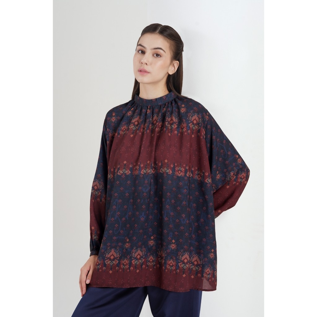 Benang Jarum - Benang Pelangi Blouse - Dark Navy/Cinnamon