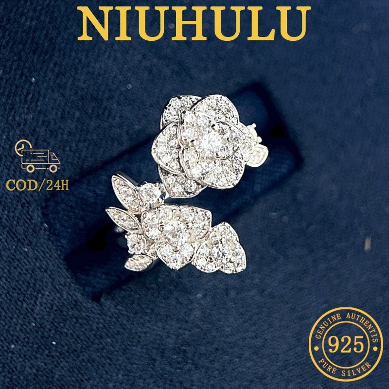 Cincin Berlian Wanita Camellia Mewah Berlian 925