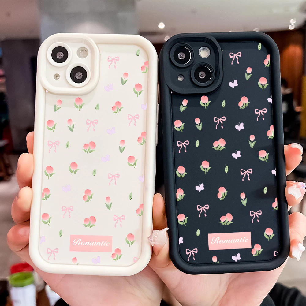 COD Casing ponsel lembut Motif bunga kecil berwarna merah muda yang lucu untuk iphone 13 11 12 14 15