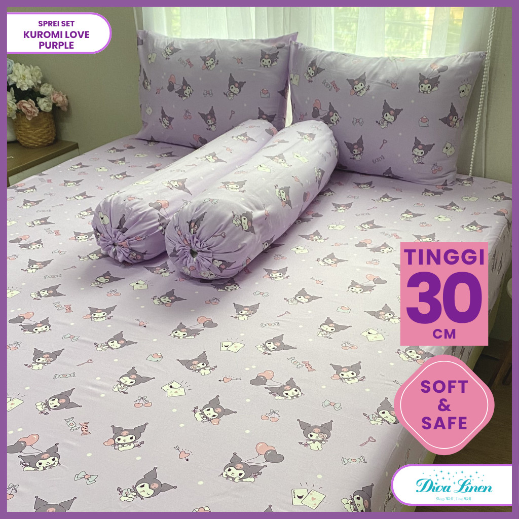 Diva Linen Sprei Motif Anak Karakter Kuromiy Love Purple Warna Ungu Bahan Microtex Tinggi 30cm
