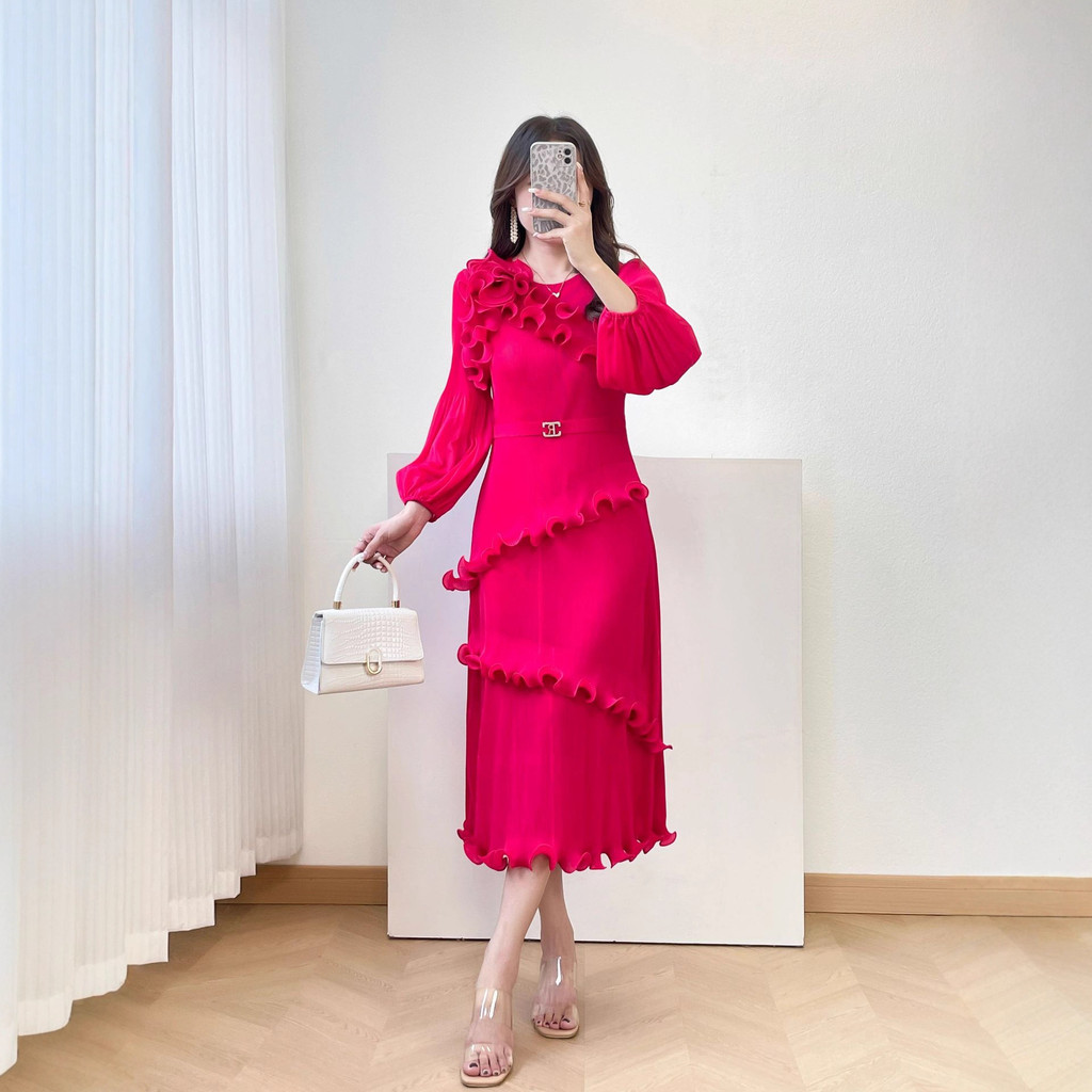 20262zz Dress longgar elegan modis, gaun elegan longgar ukuran besar