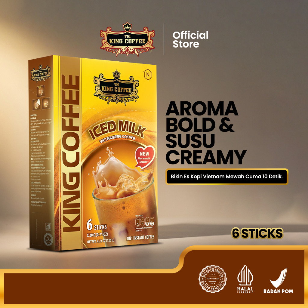 Ready Kopi Instan Import Vietnam Tanpa Ampas Iced Milk Trung Nguyen King Coffee Isi 6 Stik - Robusta