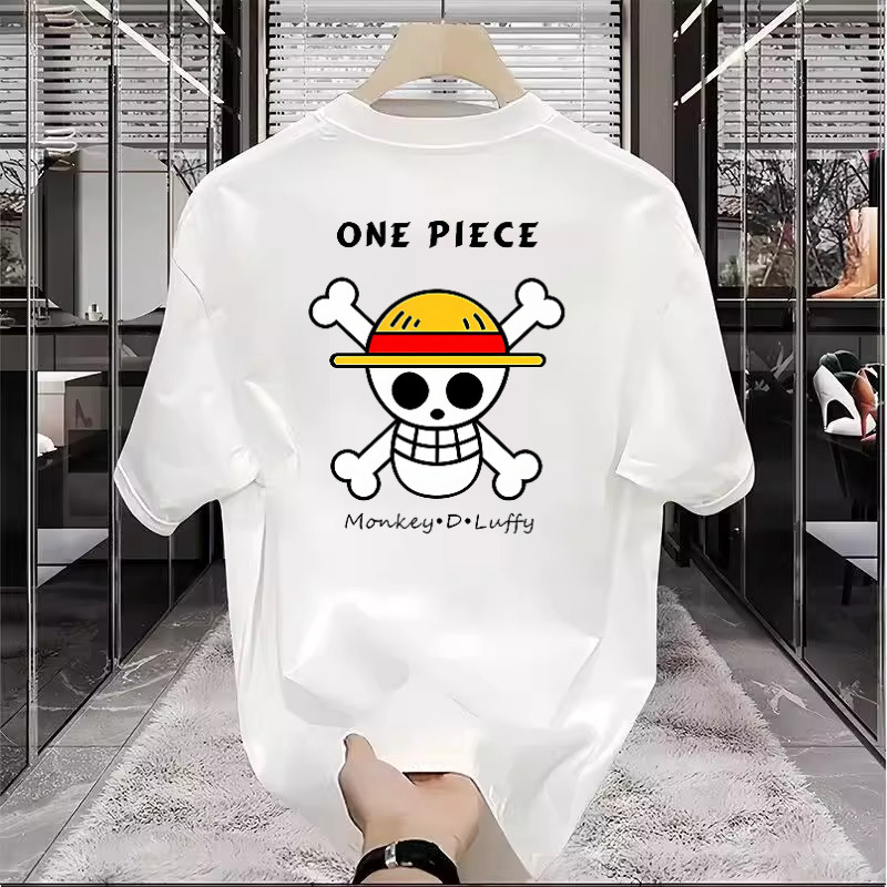 COD Pria trendy Kaos Kaos Pria Stylish - Leher Bulat, 100% Katun, Ukuran Besar Kolaborasi Satu Poton