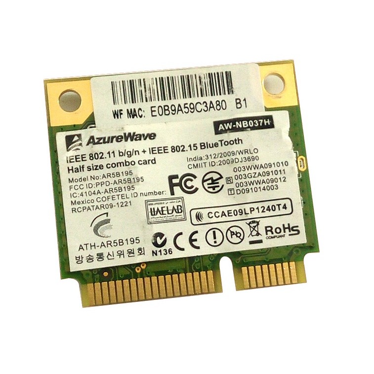 New For AzureWave AWNB037H AR9285 AR5B195 AR9002WB1NGCD Half Mini PCIE Wifi Bluetooth30 Wlan Wireles