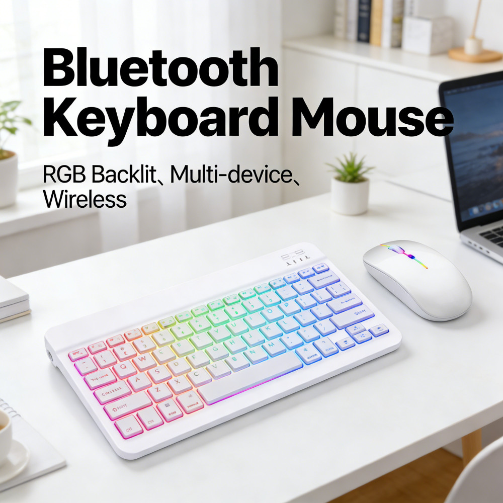 Untuk Ipad Tab Pc Android 10 Inch Mouse Wireless Keyboard Backlit Bluetooth RGB Keyboard Mouse