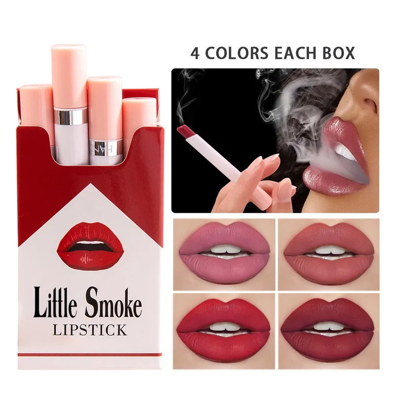 4 Warna Set Lipstik Bentuk Rokok Kreatif Matte Lip Tint Lip Gloss Tahan Air Tahan Lama Model Terbaru