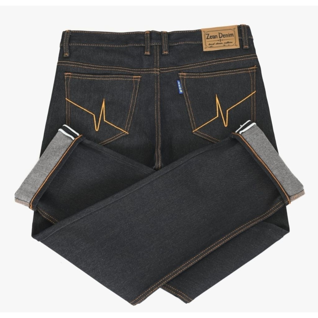 PROMO ZEON - CELANA DENIM PRIA SELVDEGE ACCENT 15 OZ RAW DENIM BLACK INDIGO