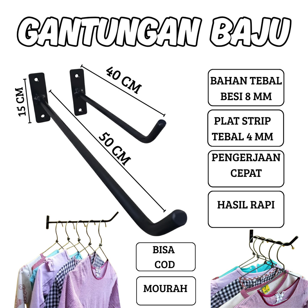 gantungan baju dinding besi serbaguna kaitan besi