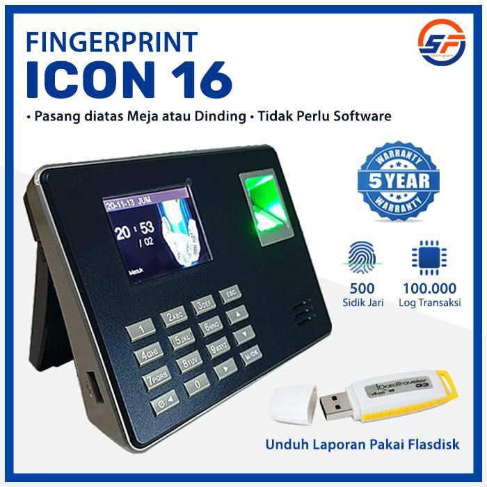 Fingerprint ICON 16 Mesin Absensi PIN Sidik Jari Absen SSR Finger print Kantor Standalone