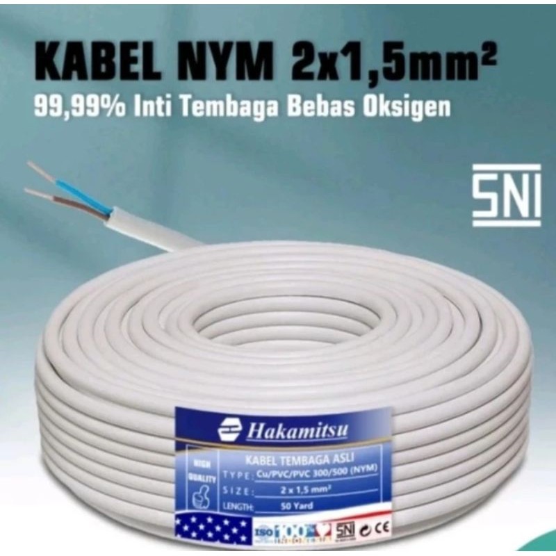 HAKAMITSU - Kabel SNI NYM 2 X 1.5 50 Yard / Kabel Tembaga SNI 2x1.5