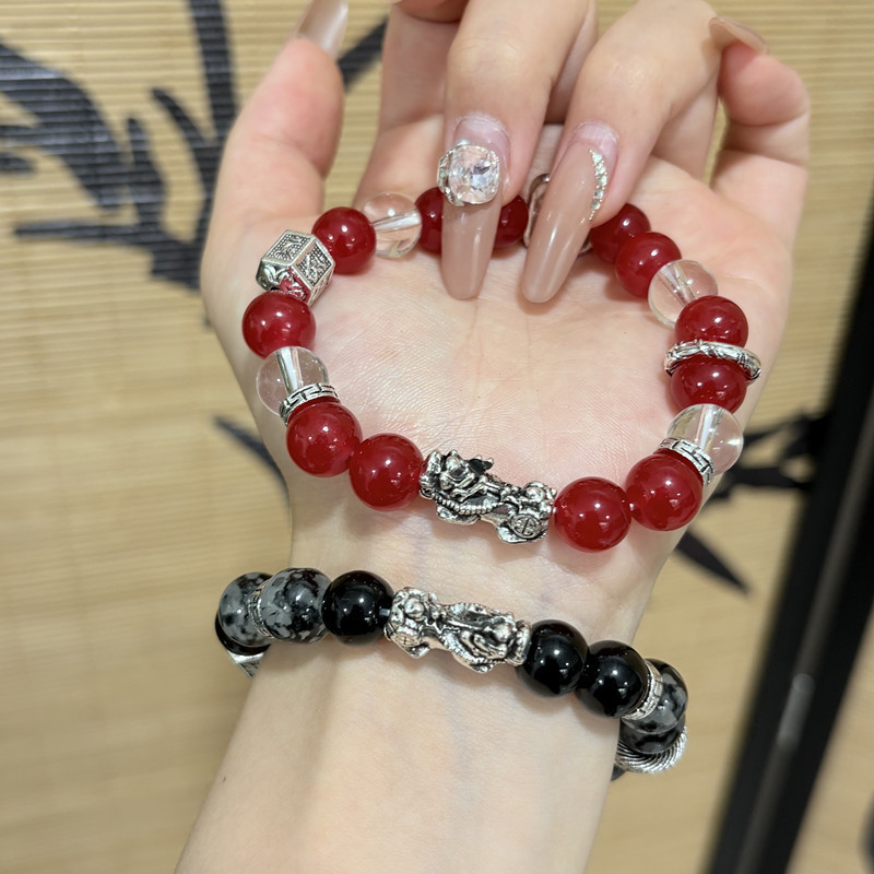 Gaya Pasangan Asli Gaya Kuno Gelang Manik-manik Pixiu Buatan Tangan Gelang Pria Gaya Baru Wanita Per