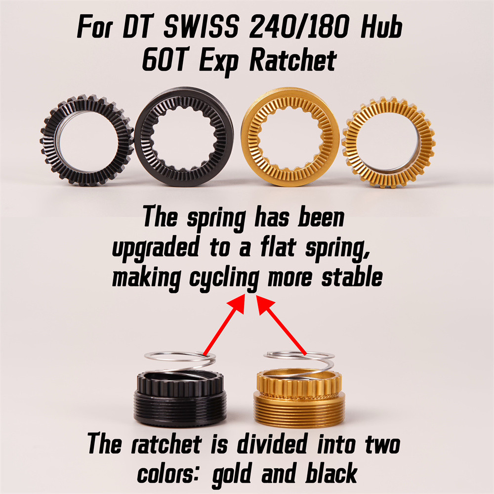 For DTSwiss EXP60T Threaded Star Ratchet Kit: Black/Gold 60 Teeth Ratchet Outer Hub, Compatible With