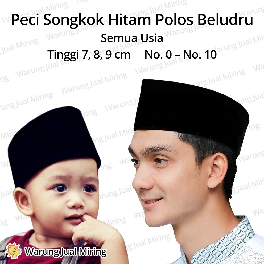 PECI Anak & Dewasa - Songkok Nasional Hitam Polos Standar Beludru Laki Pria Remaja Tanggung Muslim S