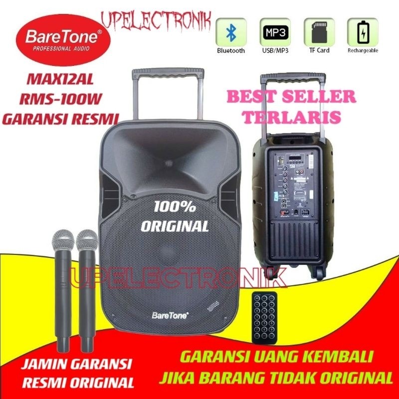 Baretone speaker portable aktif 12" Baretone MAX12AL rms 100watt bluetooth original terlaris