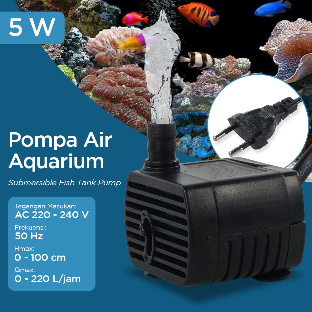 Pompa Air Celup Multifungsi Aquarium Submersible Pump 220V 5W - Pompa Air Mini Celup 5W untuk Aquari