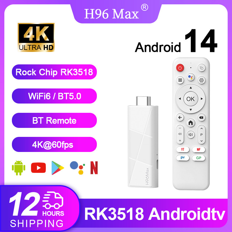 H96 MAX RK3518 Android14 Smart mini TV stick Wifi6 BT54 4K HD 3D QuadCore Ethernet Google Voice Assi