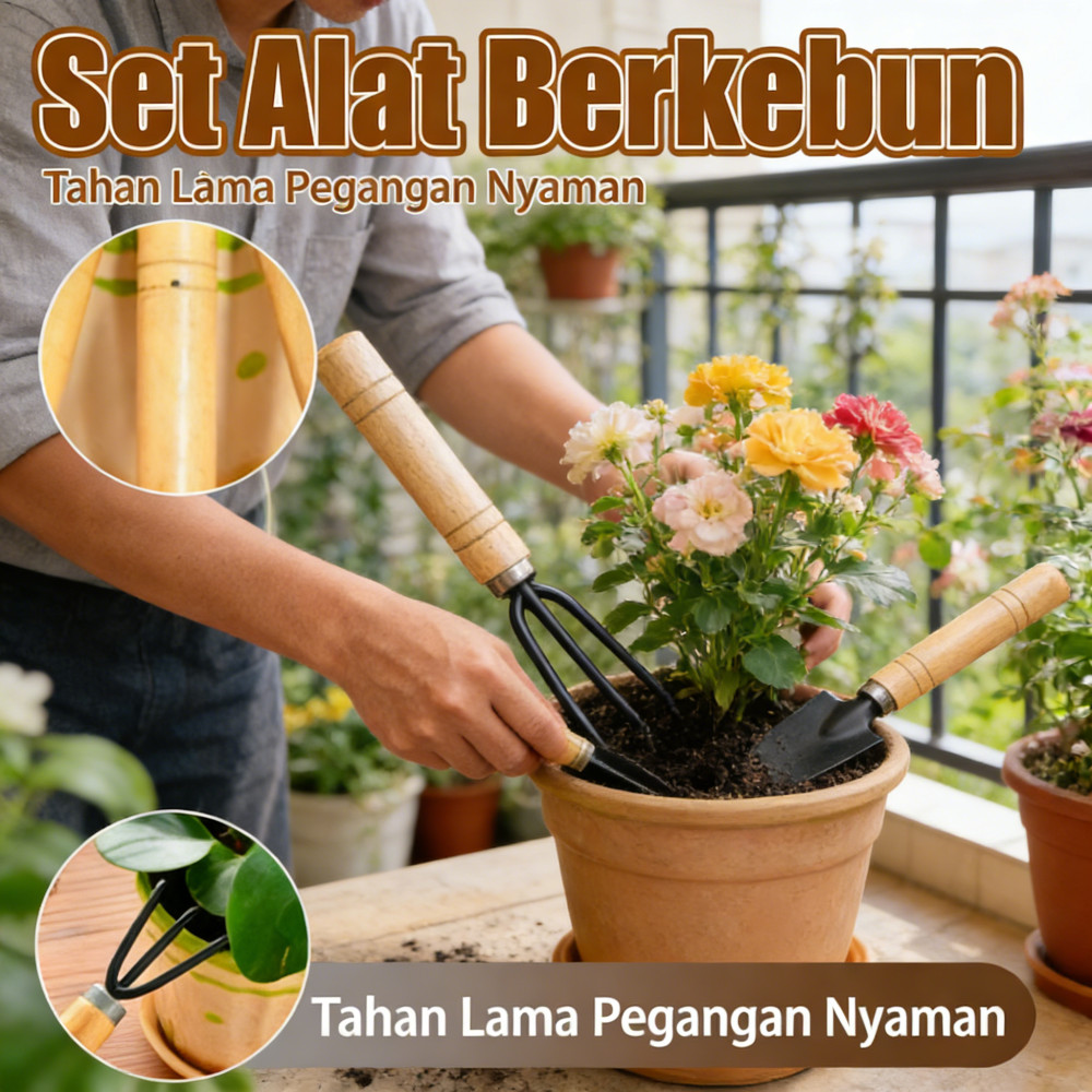 Set Alat Berkebun Tanaman Pot Sekop Kecil Tiga Bagian, Alat Berkebun untuk Pengolahan Tanah, Sekop B