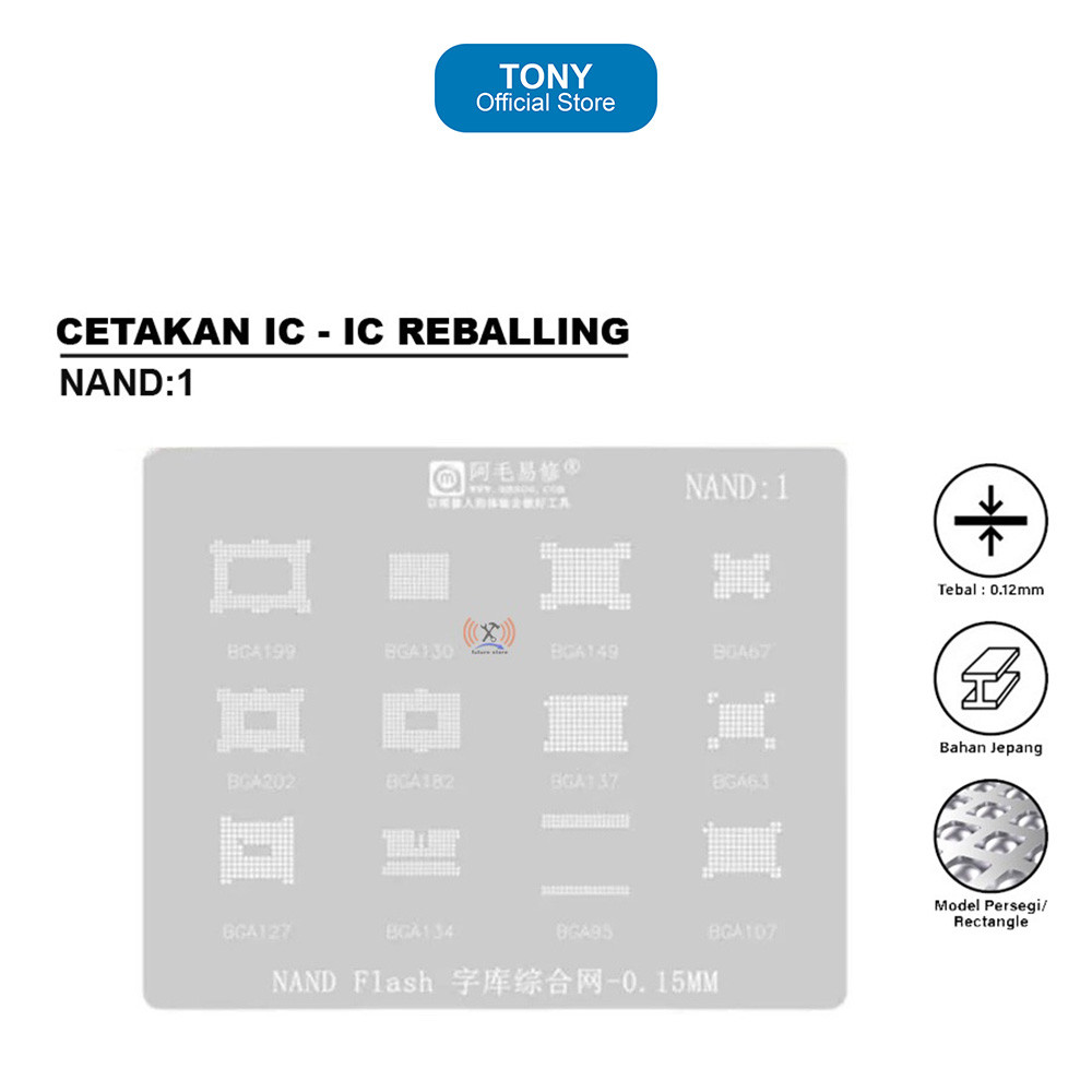 Cetakan IC AMAOE NAND:1 - Flash BGA Set Reballing Stencil Japan Steel - NAND:1