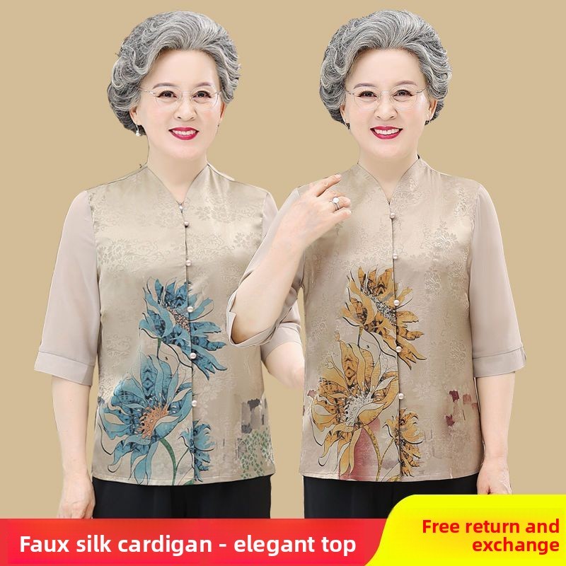 Gaun musim panas untuk ibu paruh baya dan tua, gaun nenek, gaun wanita tua