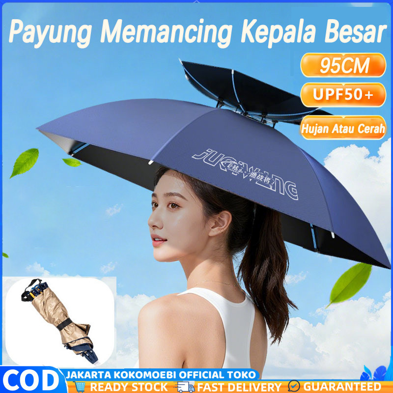 (Jes Ho) 95cm Payung Pancing Kepala Besar Payung Lapis Ganda Payung Kepala Berventilasi Bernapas Top