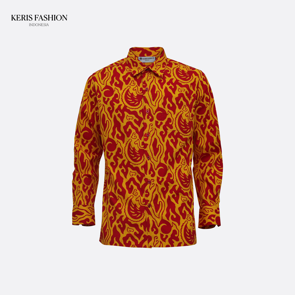 Keris Gallery Kemeja Batik Slimfit Cap Lengan Panjang Motif Samudra-SLN - Kuning Merah