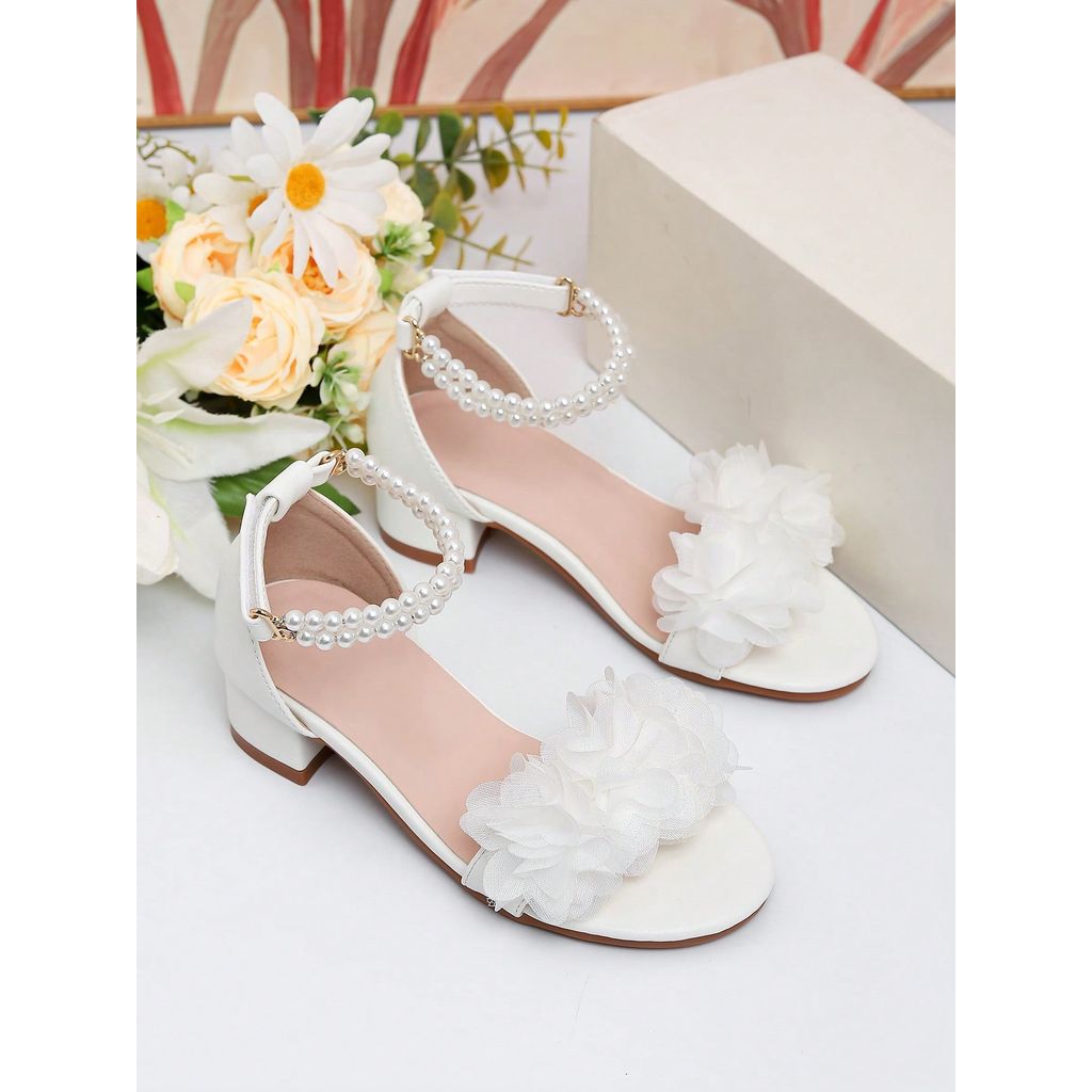 Sepasang sandal hias mutiara gaya Romawi hak tinggi model baru musim panas, sepatu tari hak tinggi a