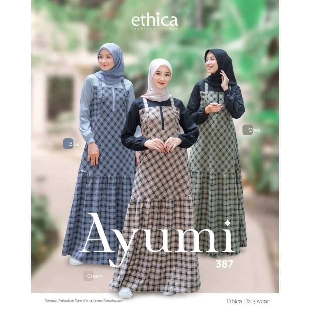 Ayumi 387 Gamis Terbaru by Ethica/Ayumi 387 Olive//Ayumi 387 Caliste Green Loden Frost