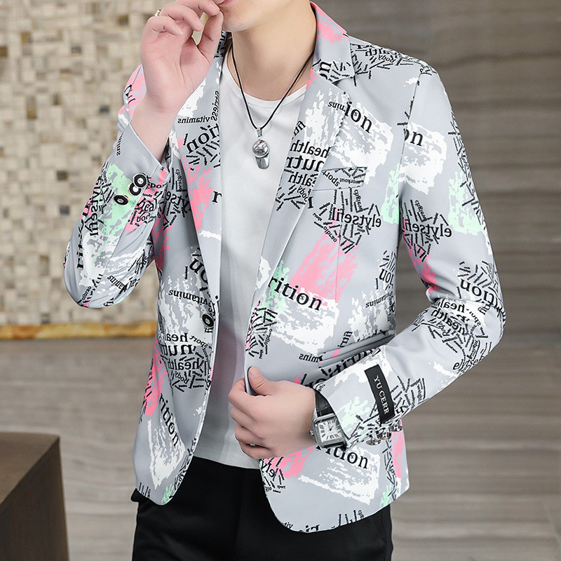Jas pria bermotif berkualitas tinggi Jaket blazer slim-fit