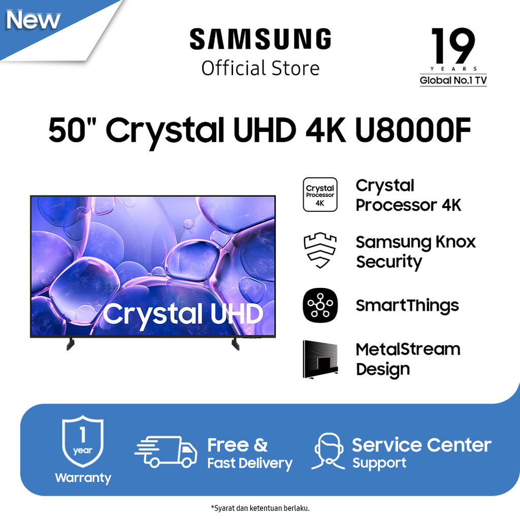 Samsung 50" Crystal UHD 4K U8000F Smart TV | Crystal Processor 4K | SmartThings | UA50U8000FKXXD