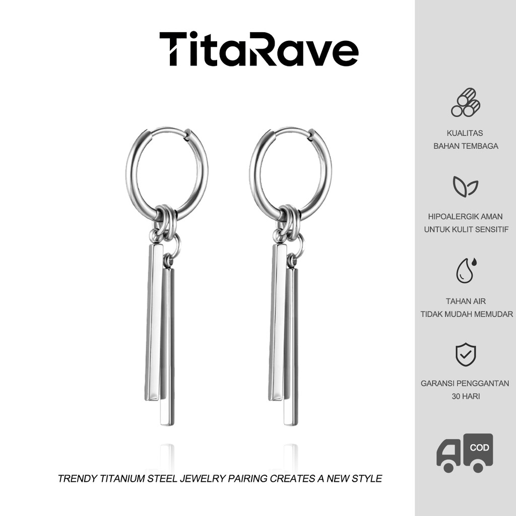 TitaRave Anting Pria Tren Unik Persegi Tongkat Gantung Kecil Bulat Anting Perak Wanita Dapat Dilepas