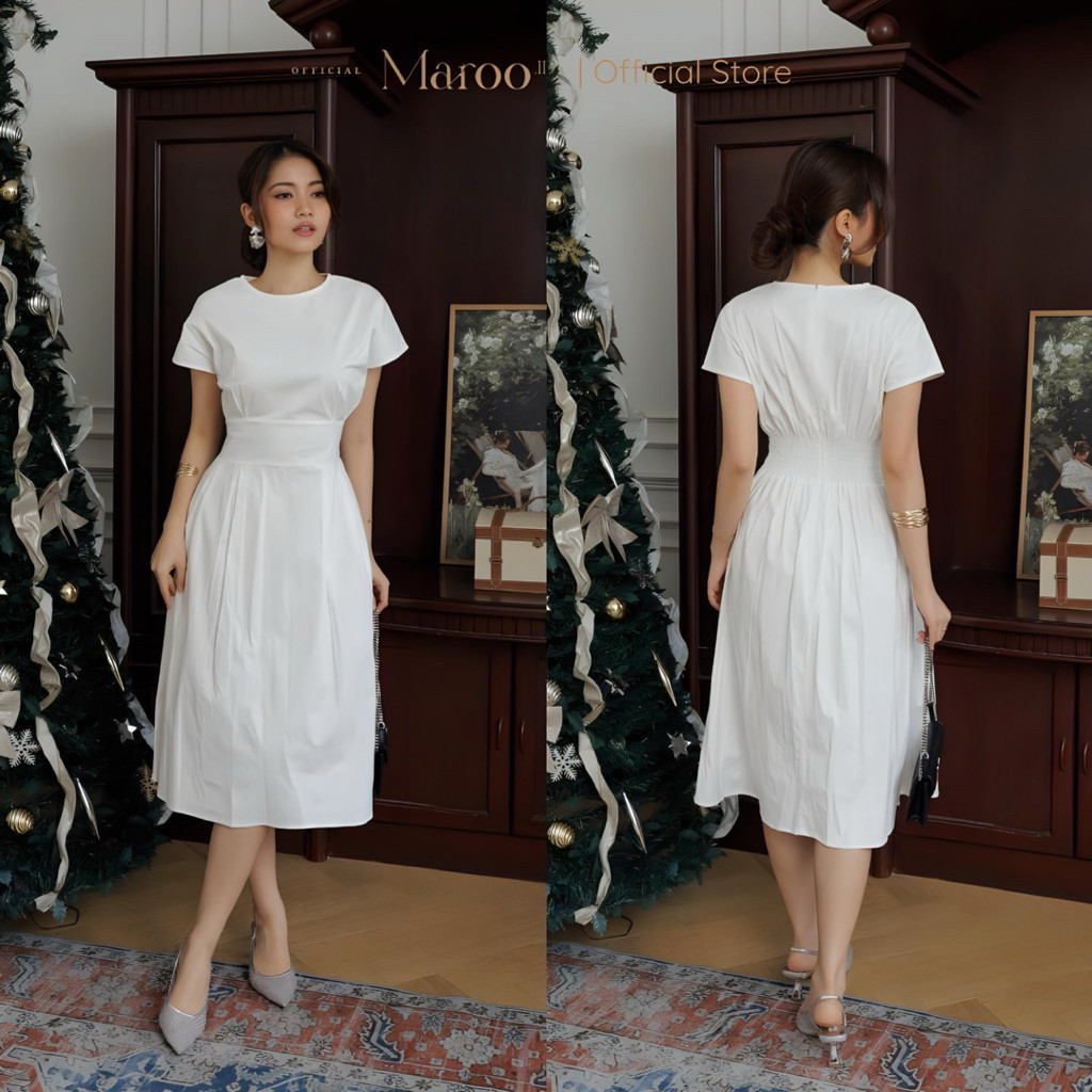 AANTOI SELLER Maroo - Selena Dress / Dress Putih / Dress Korea / Dress Elegan Polos/ Dress Natal