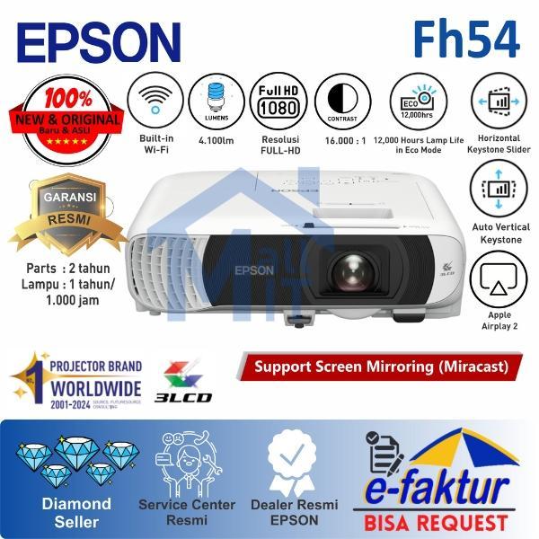 Proyektor EPSON EB-FH54 EB FH54 EBFH54 WiFi Direct Wireless 4.100 Lumens Full HD 3LCD Pengganti EB-F