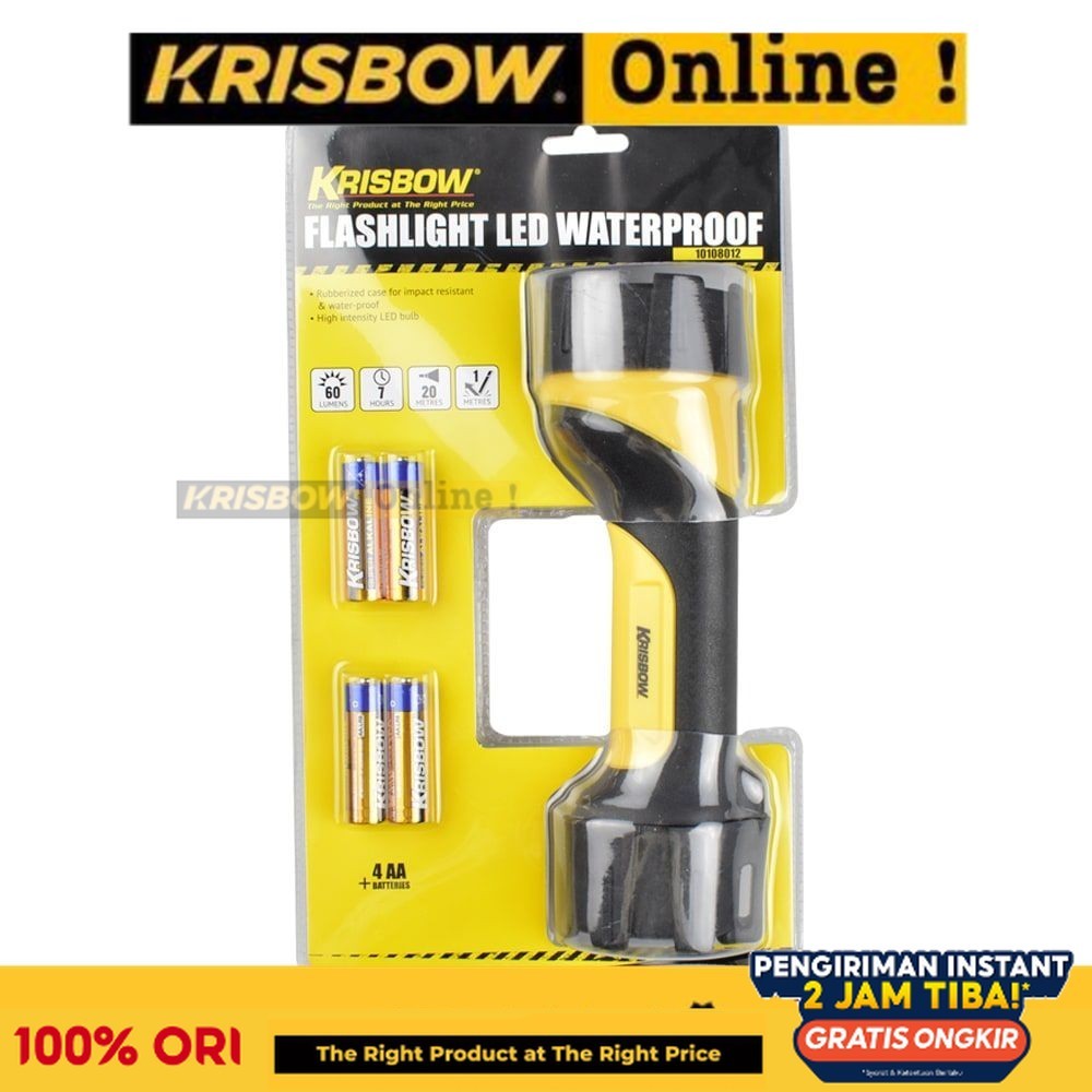 Krisbow Flashlight Alat Penerangan Emergency Light Lampu Sorot Senter Led Tahan Air 60 Lm 4xaa