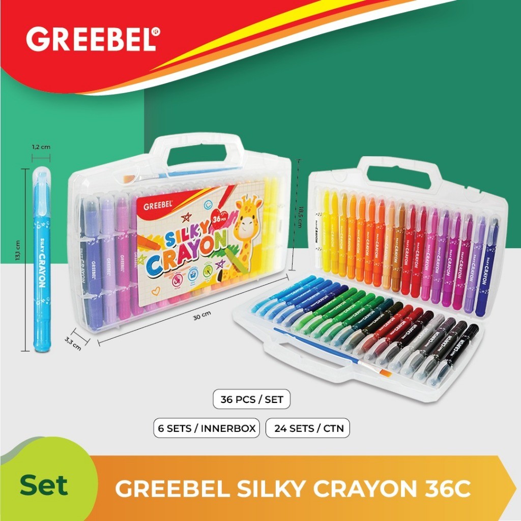 GREEBEL Silky Crayon Twist 36 Warna | Efek Cat Air | Isi 36 Warna