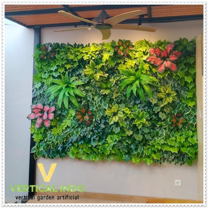 vertical garden sintetis-dekorasi dinding artificial-bunga plastik - tanaman hiasan