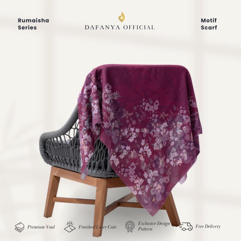 DAFANYA - Rumaisha Series Jilbab Motif Floral Kerudung Segi Empat Hijab Scarf bahan Voal Laser Cut