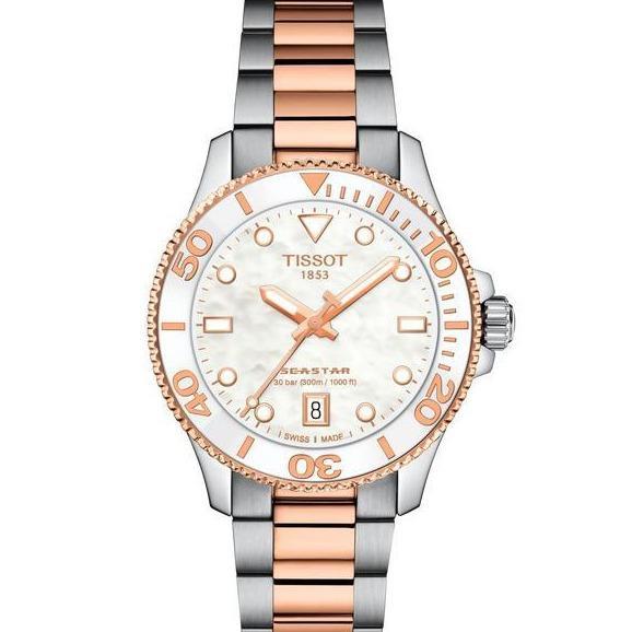 Tissot Seastar 1000 36mm  Jam Tangan Wanita Original Quartz White Dial Each mother-of-pearl is natur