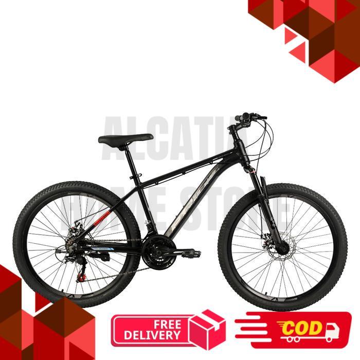 Element Alton Pride 26 Inch Sepeda MTB Alloy Frame Suspension Fork Mechanical Disc Brake - Black -al