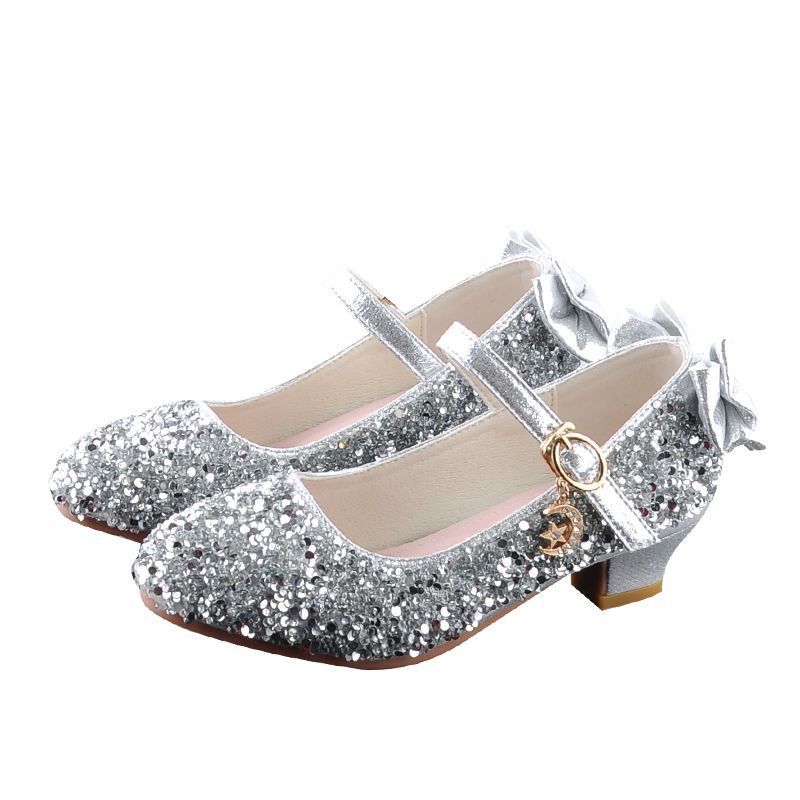 sepatu hak tinggi trendi untuk gadis kecil kid kristal putri anak perempuan Elsa kulit