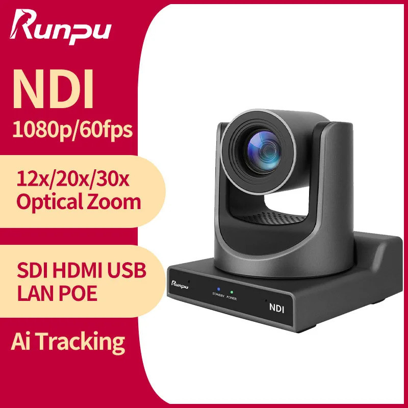 Runpu NDI PTZ Camera Ai Tracking Conference Camera Ptz Video SDI HDMI USB POE Live Streaming Camera 