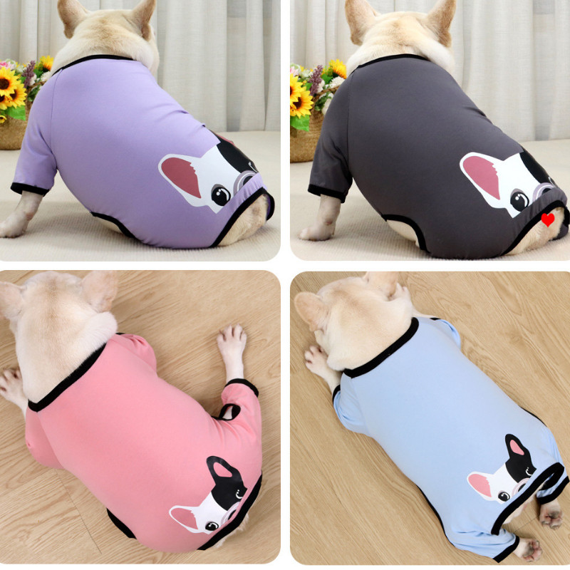 Pakaian Anjing Bulldog Prancis, Sweater Berkaki Empat, Rajutan Katun Bermotif, Elastis