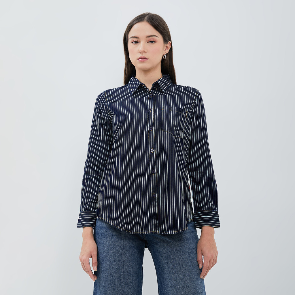 DUST Kemeja Denim Ansel Garis Navy (D.116531)
