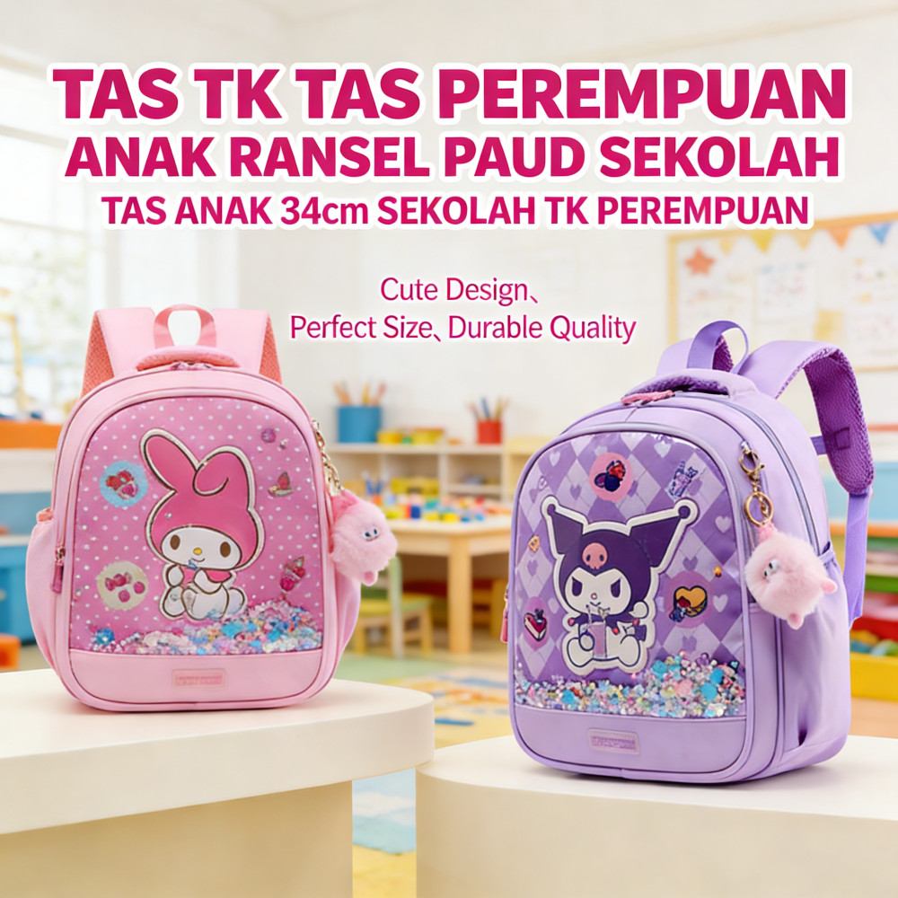 SEKOLAH TAS RANSEL ANAK PEREMPUAN TAS SEKOLAH ANAK PEREMPUAN TAS PAUD TK 34cm Perempuan Anak TK